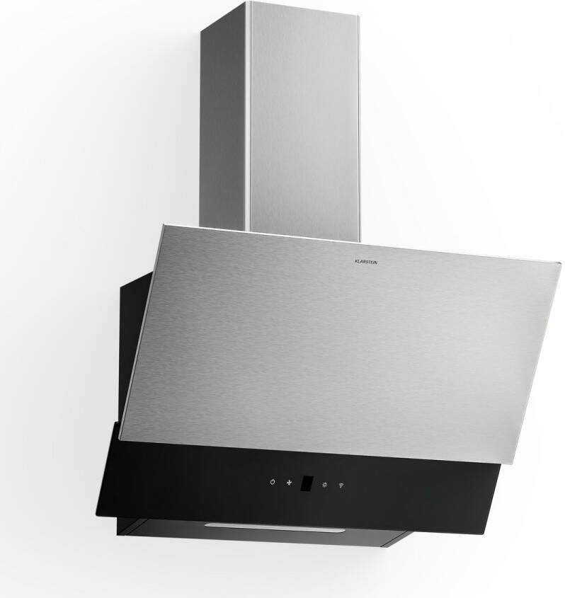 Klarstein Verosteel schuine afzuigkap 60 cm 624 m³ u A++ energieklasse touchbediening LED stil roestvrij staal en zwart glas afzuigkap afvoer naar buiten of recirculatie