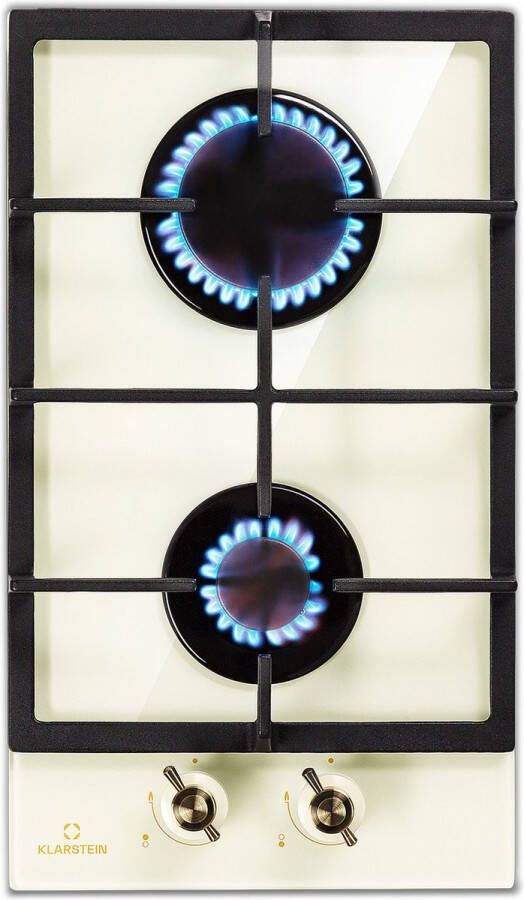 Klarstein Victoria Domino Gaskookplaat 2-Pits 30 Cm Inbouw Sabaf Branders Aardgas Propaangas Veiligheidsventiel- Automatische Uitschakeling Elektrische Ontsteking Pannendrager Van Gietijzer Glaskeramiek Retro-Look Ivoor - Foto 3