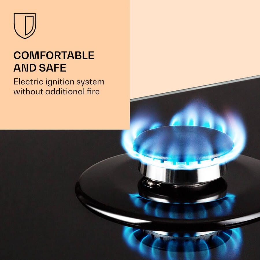 Klarstein Victoria Domino Gaskookplaat 2-Pits Zelfstandig 30 Cm Inbouw Sabaf Branders Aardgas Propaangas Veiligheidsventiel Automatische Uitschakeling Elektrische Ontsteking Pannendrager Glaskeramiek Retro-Look Zwart - Foto 3