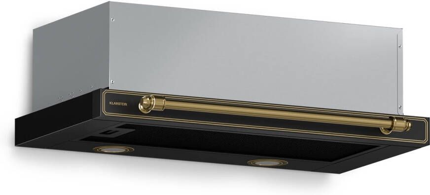 Klarstein Victoria geïntegreerde afzuigkap 60 cm retro afzuigkap voor onder een kast 358 m³ u luchtstroom energieklasse A++ ledverlichting DC-motor koolstoffilters tuimelschakelaars afzuigventilator voor de keuken zwart