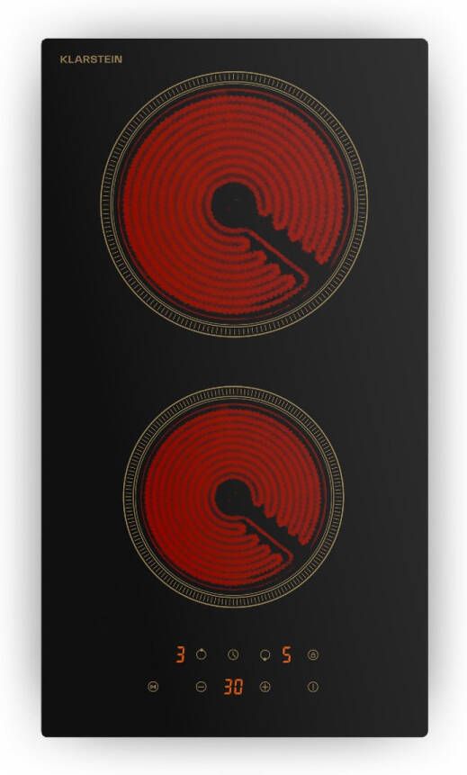 Klarstein Victoria keramische kookplaat 30 cm retro elektrische kookplaat met 2 zones 3000 W touchbediening timer kinderslot en restwarmte-indicator keramisch glazen oppervlak compacte kookplaat voor in de keuken - Foto 2