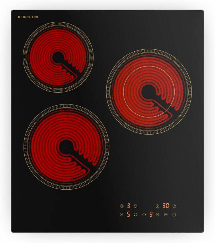 Klarstein Victoria keramische kookplaat 45 cm retro design elektrische kookplaat met 3 zones en touchbediening dubbele zone 5000 W timer en kinderslot keramisch glazen oppervlak voor moderne keukens