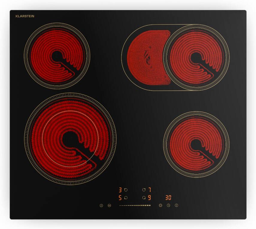 Klarstein Victoria keramische kookplaat 60 cm retro design 4-pits elektrische kookplaat met touchbediening 6600 W timer kinderslot en restwarmte-indicator keramisch glazen oppervlak
