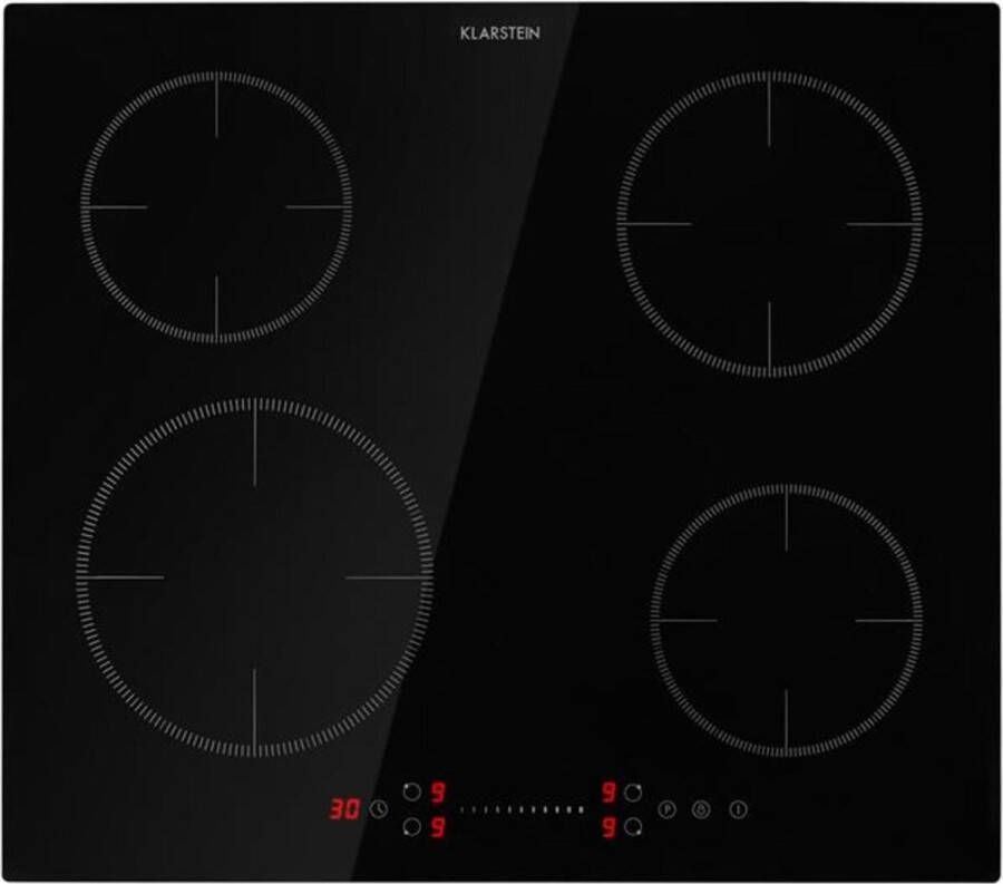 Klarstein Virtuosa Ecoadapt Inductiekookplaat 4 Zones 7200W 9 Afzonderlijke Standen 16 18 en 21 cm Gemakkelijke Bediening Sensorpaneel Kinderslot Onderhoudsvriendelijk Elegante Stijl Digitaal Display Keramisch Glas Zwart