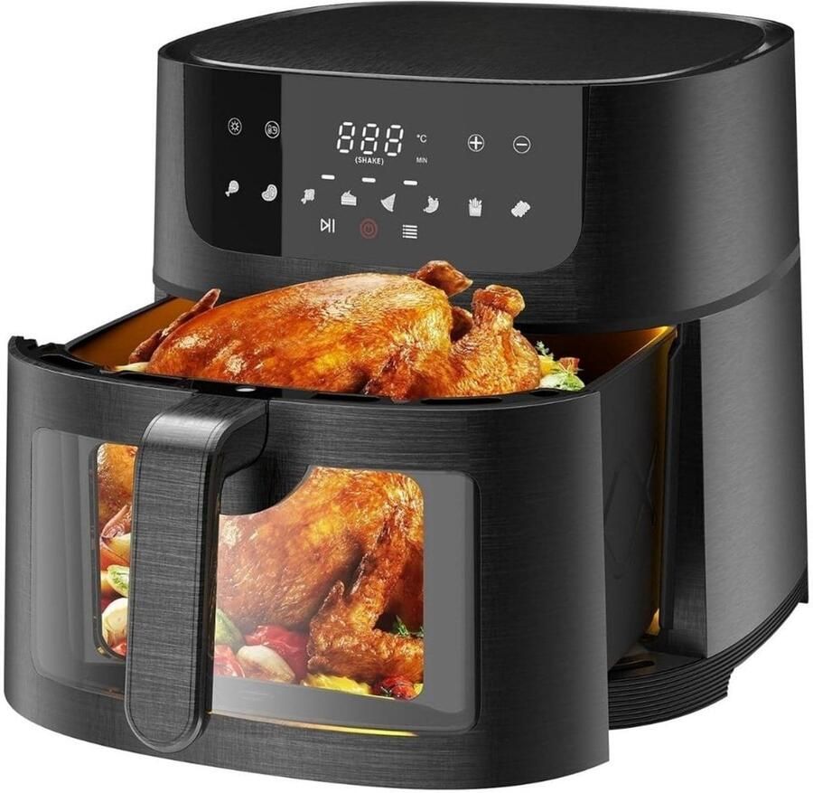 Klarven Airfryer Zwart Airfryer XXL 9 Liter Minder Olie Gelijkmatige Warmteverdeling voor Knapperige Gerechten B 36 x D 30 x H 30 cm