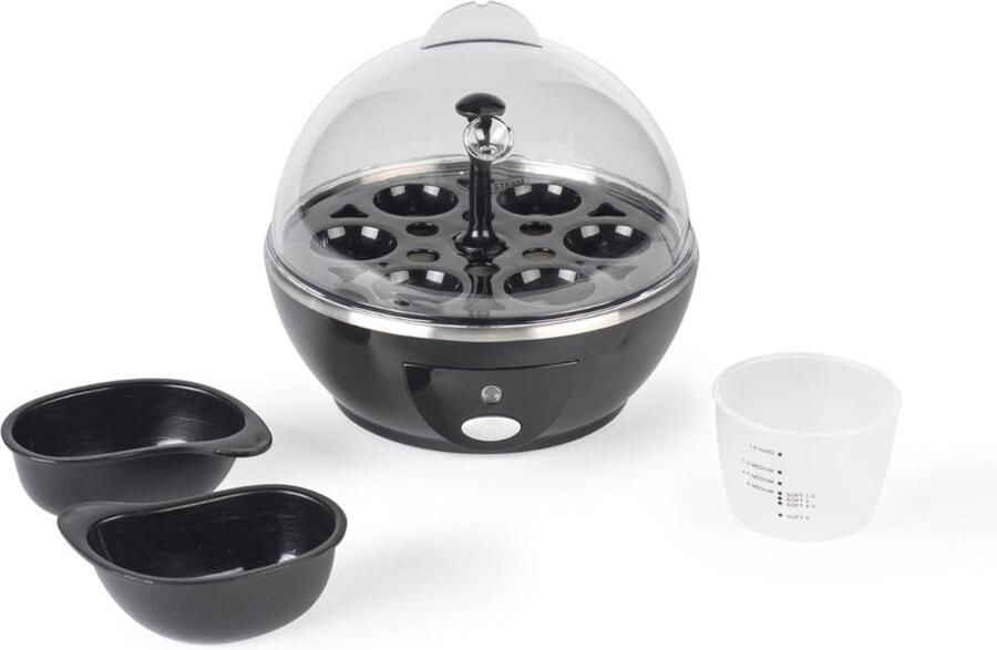 Klarven Eierkoker electrisch Met timer capaciteit 6 eieren inclusief pocheerbakjes Zwart B 16 x D 16 x H 16 cm