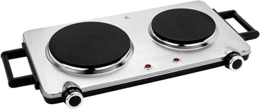 Klarven Elektrische Kookplaat Zilver 2 Kookzones met Kinderslot Vrijstaand Snel Extra Kookruimte Keramisch B 59 x D 28 x H 7 cm