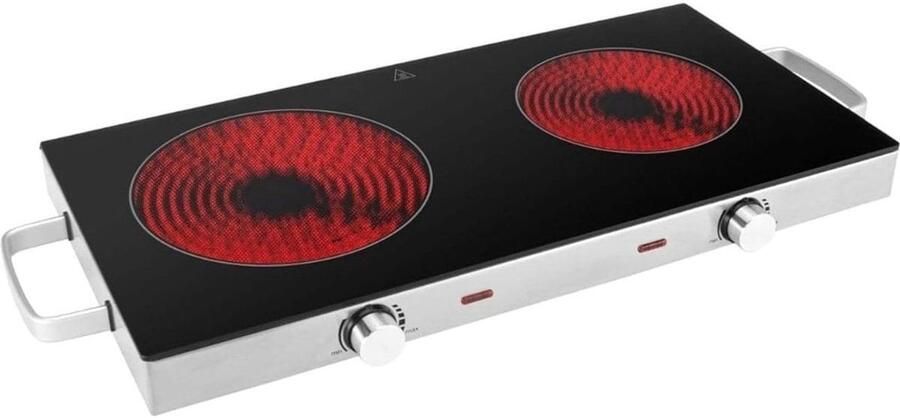 Klarven Elektrische Kookplaat Zwart 2 Keramische Kookzones 2800 W Traploze Temperatuurregeling Oververhittingsbeveiliging B 66 x D 35 x H 10 cm