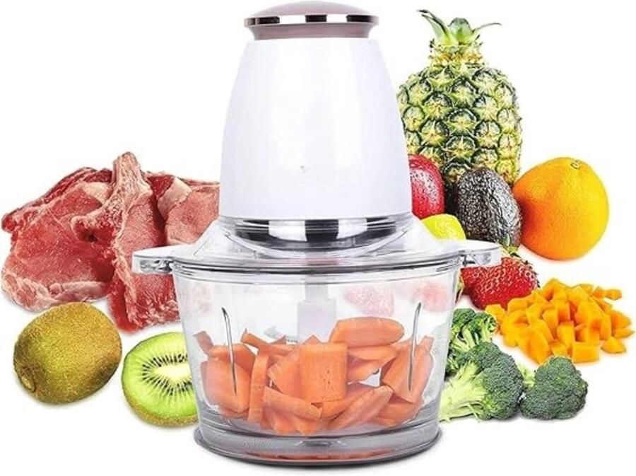 Klarven Hakmolen Elektrisch Wit 4-vleugelig Roestvrijstalen Mes Spatbestendig Geschikt voor Vlees Groenten Fruit en Smoothies B 23 x D 23 x H 32 cm