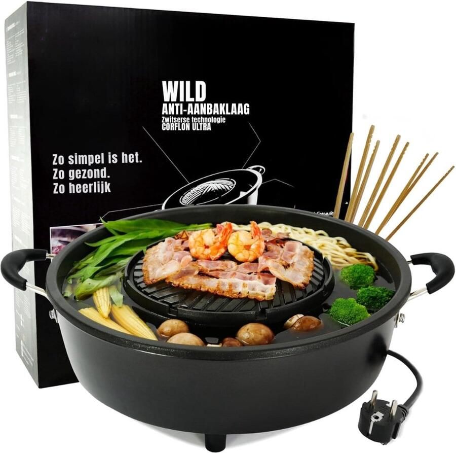 Klarven Hotpot Elektrisch Zwart 2-in-1 Grill en Fondue Swiss Antiaanbaklaag Gelijkmatige Warmteverdeling Tafelgrill voor Vlees Groenten en Soep L 17 x B 13 x H 5 cm