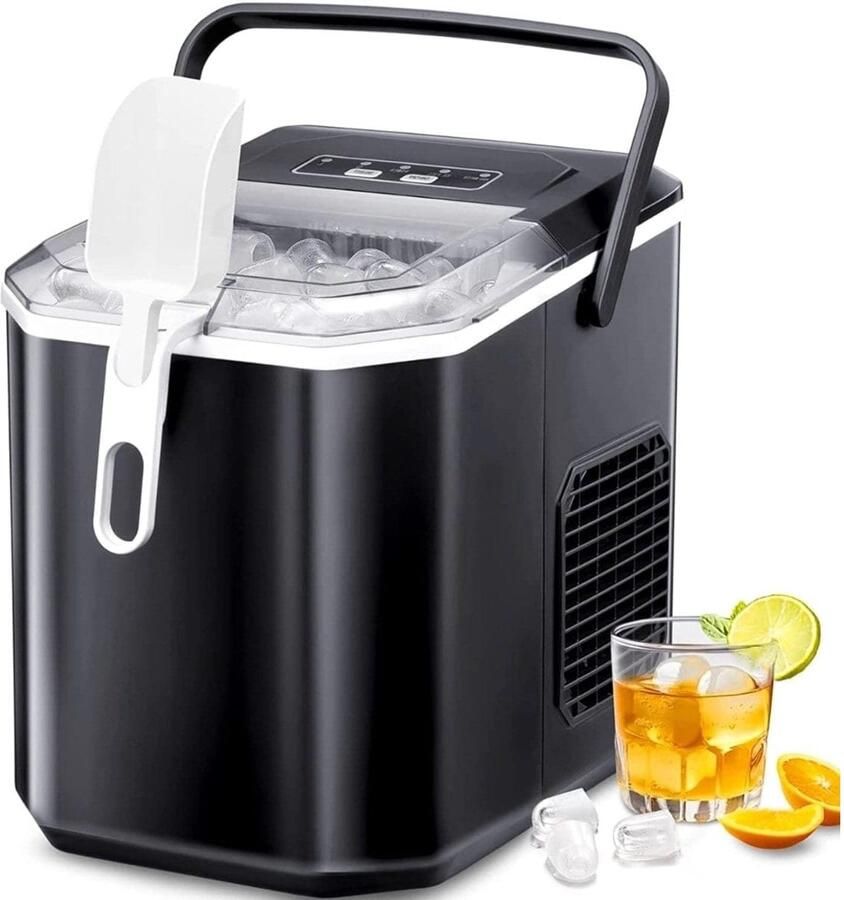 Klarven Ijsblokjesmachine Zwart Zelfreinigend IJsblokjes klaar in 6 minuten Compact en draagbaar voor thuis kantoor en camper B 31 x D 25 x H 33 cm