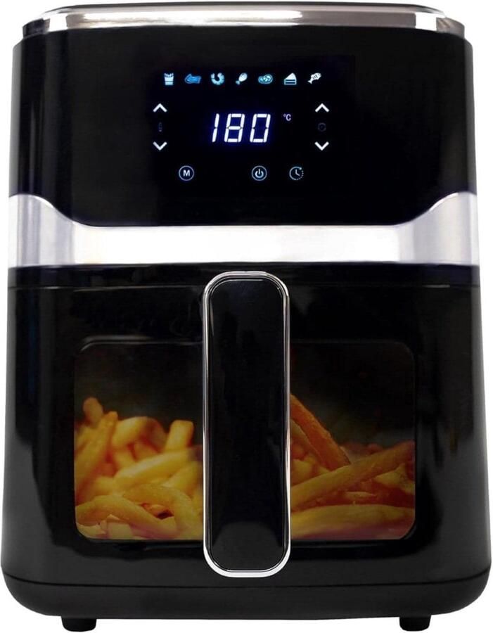 Klarven Mini Airfryer Zwart Antiaanbaklaag Minder vet digitaal touchscreen see-through window 5L B 32 x D 25 x H 31 cm