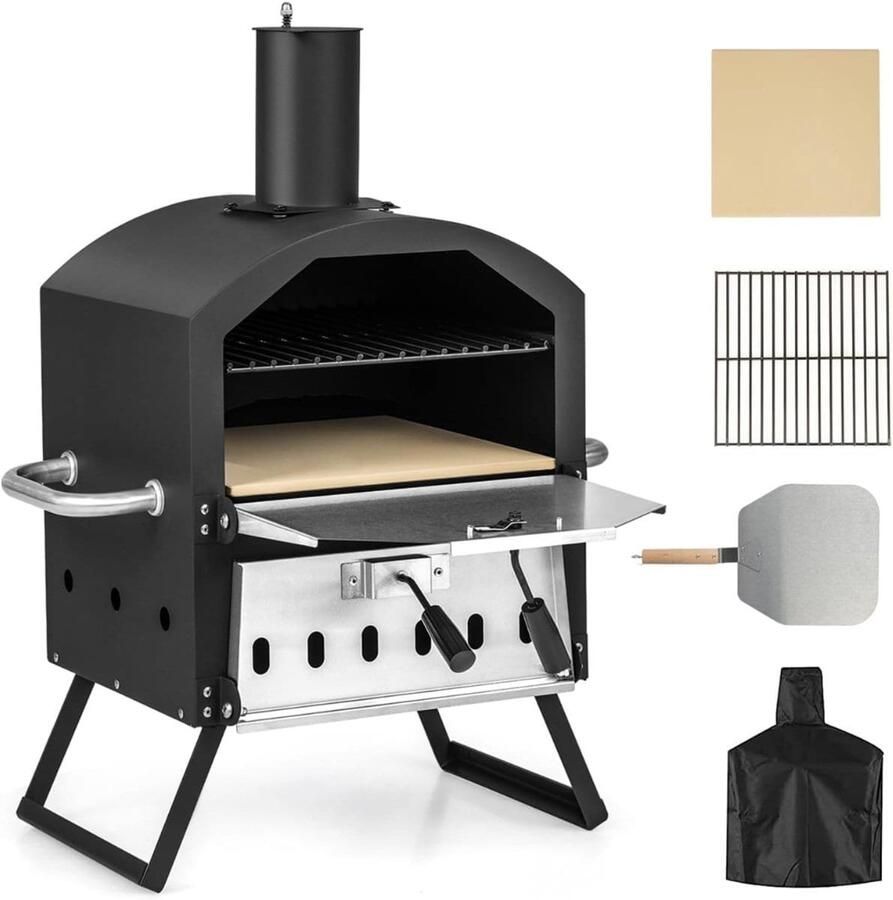 Klarven Pizza Oven Buiten Zwart Op Gas Knapperige Pizza's Bakken in de Tuin of op het Terras Compacte Gasgestookte Buitenpizzaoven B 54 x D 31 x H 72 cm