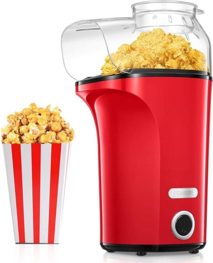 Klarven Popcornmachine Rood Hete lucht popcorn maken zonder olie Klaar in 2 minuten gezonde knapperige snack ideaal voor filmavond
