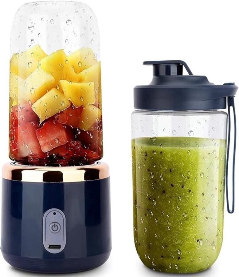 Klarven Blender Smoothie Blauw Blender To Go Draadloos en USB-oplaadbaar Direct Drinken uit de Beker Eén-knop Reiniging Capaciteit 400 ml H 15 x B 11 x D 13 cm