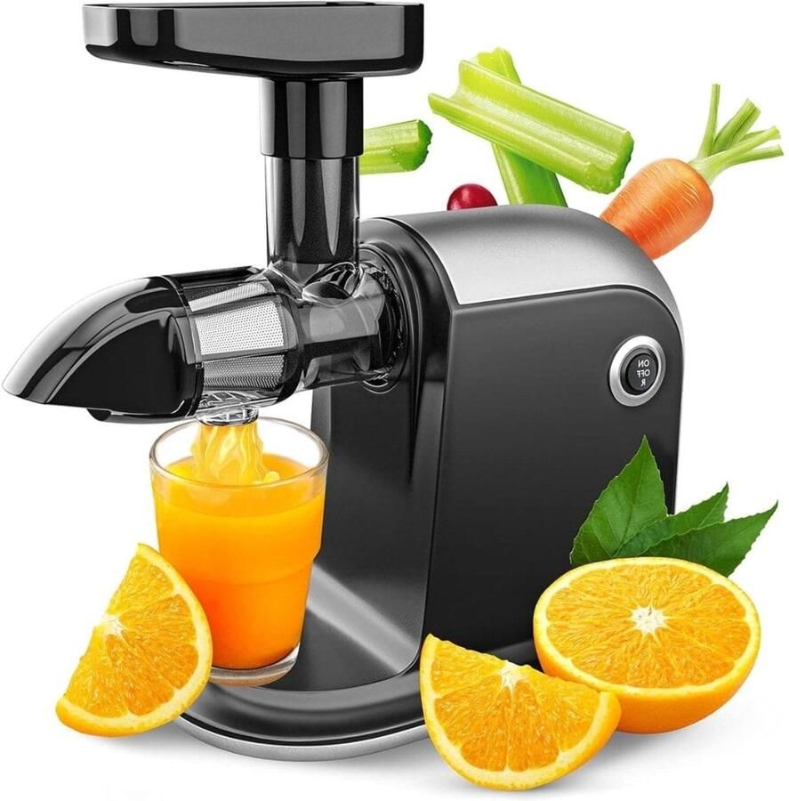 Klarven Sapcentrifuge Zwart Slowjuicer voor Groenten en Fruit Universeel Vaatwasserbestendig Inclusief Reinigingsborstel & EBook B 17 x D 34 x H 40 cm