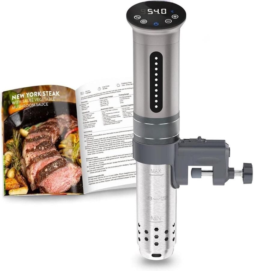 Klarven Sous Vide Stick Precisiekoker 1100W met 360° Circulatie Nauwkeurig ±0 1°C LED-touchdisplay Waterdicht IPX7 Zilver H 38 x B 8 x D 6 cm