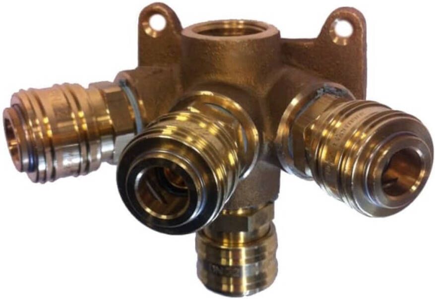 Klasebo 5-voudige Drukperslucht Wandcontactdoos Messing met 4 Koppelingen