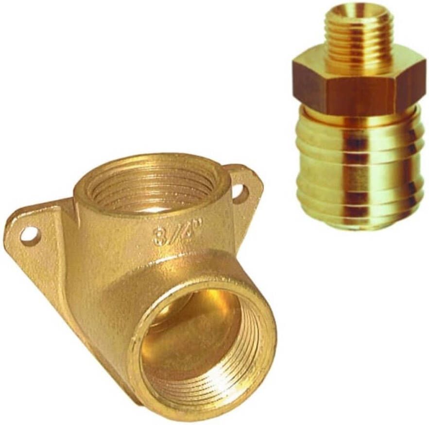 Klasebo Messing Wandcontactdoos met Koppeling DrukLucht Aansluitset