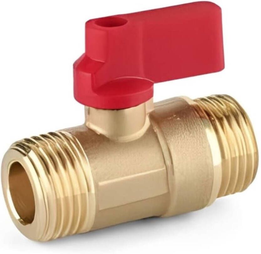 Klasebo Mini kogelkraan messing met rode hendel 1 2 AG x 1 2 AG