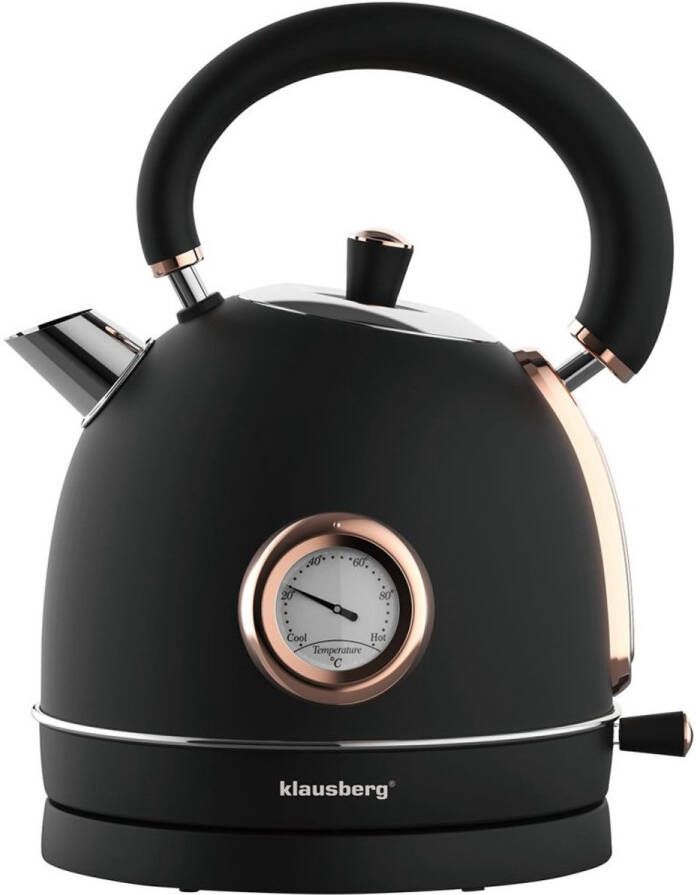 KLAUSBERG 7905 Retro Waterkoker 1 8L RVS zwart met thermometer