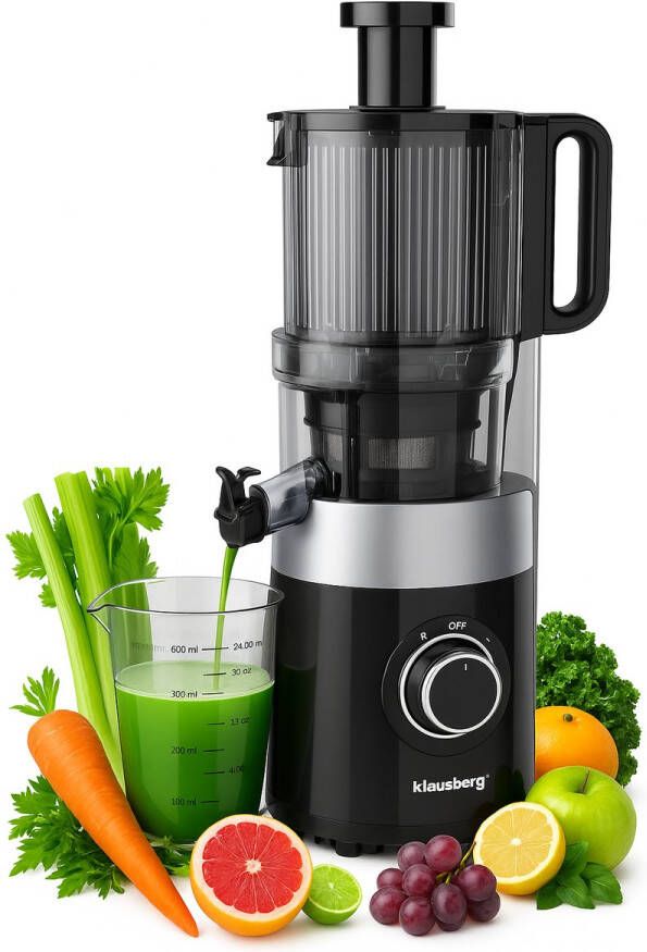 KLAUSBERG Nieuw KB-7871 Slowjuicer – Cold Press Stille verticale juicer sapcentrifuge met brede vulopening – Fruitpers Zwart Zilver