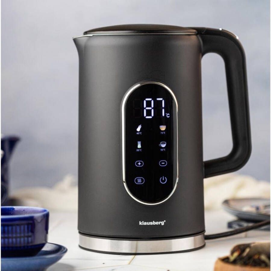 KLAUSBERG KB-7891 Elektrische Waterkoker 1 7L Zwart LED Bedieningspaneel 13 Temperatuurstanden 2200W