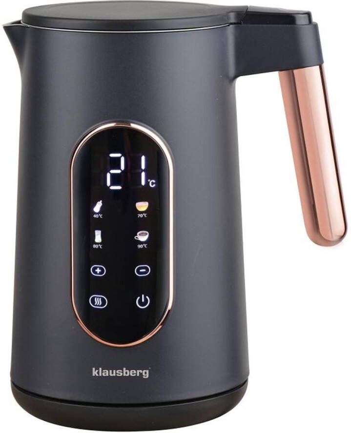 KLAUSBERG KB-7892 Elektrische Waterkoker 1 7L Zwart Rose Goud LED Bediening 13 Temperatuurstanden 2200W