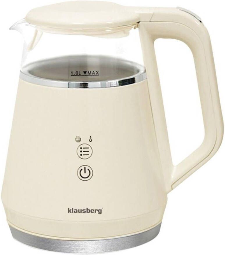 KLAUSBERG KB-7893 Elektrische Waterkoker – 1 Liter Glazen Ontwerp LED Bedieningspaneel 5 Temperatuurstanden Houd-warmfunctie