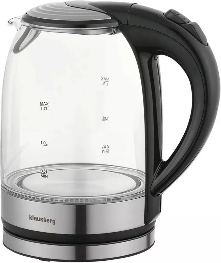 KLAUSBERG KB7886 Elektrische Waterkoker 1.7L 1800W Borosilicaatglas & RVS 304 LED Verlichting 360° Draaibare Basis