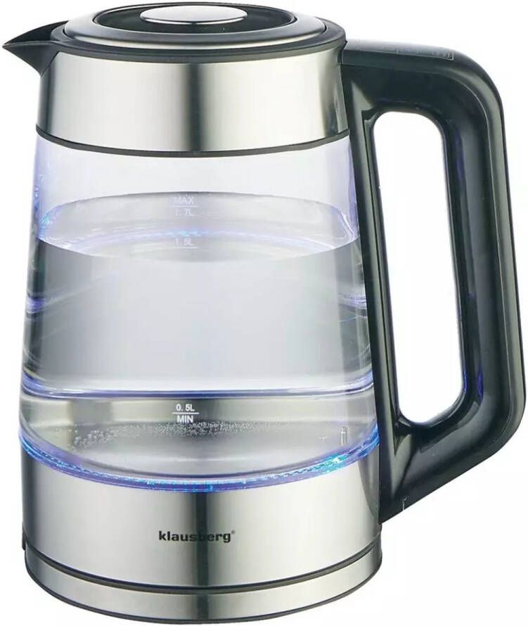 KLAUSBERG KB7888 Elektrische Waterkoker – 1.7L 1850-2200W Borosilicaatglas & RVS 304 RGB LED Temperatuurregeling 40 tot 100 graden