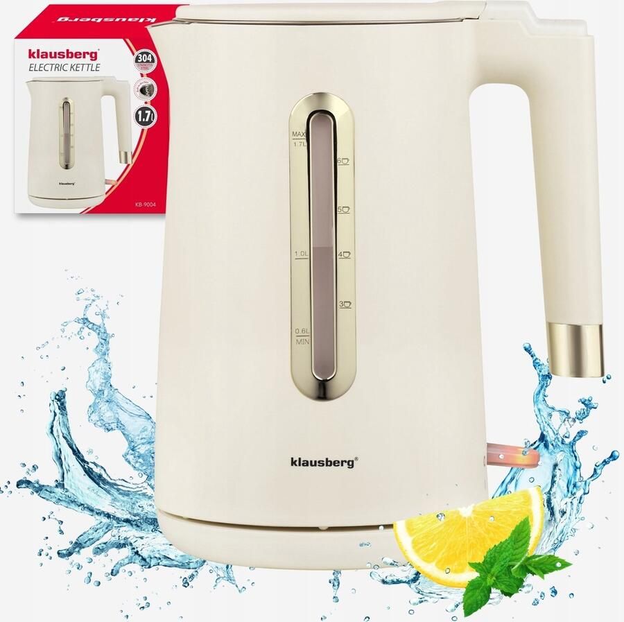 KLAUSBERG KB-9004 Elektrische Waterkoker 1 7 Liter – Premium RVS 304 – Crème – 1800W – Automatische Uitschakeling Droogkookbeveiliging