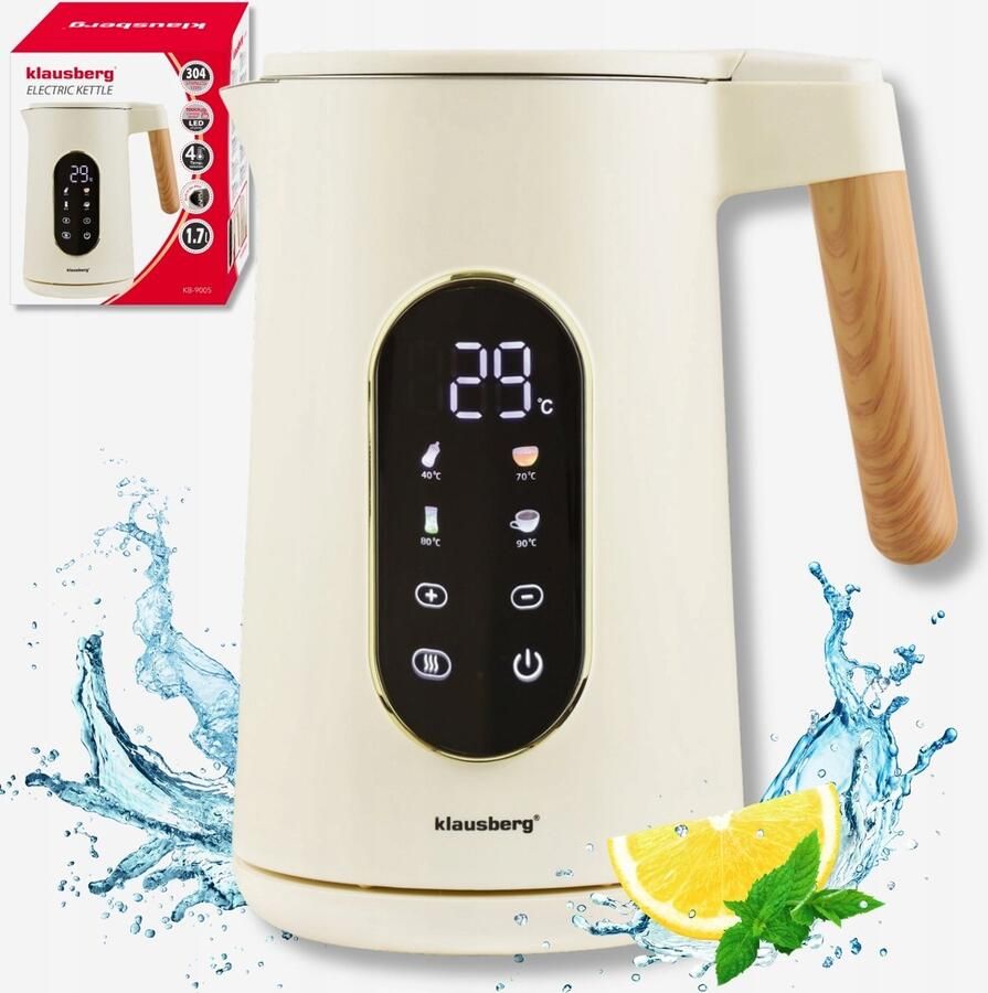 KLAUSBERG KB-9005 Elektrische Waterkoker 1 7 Liter – RVS 304 – Touch Display – Temperatuurregeling – 2200W