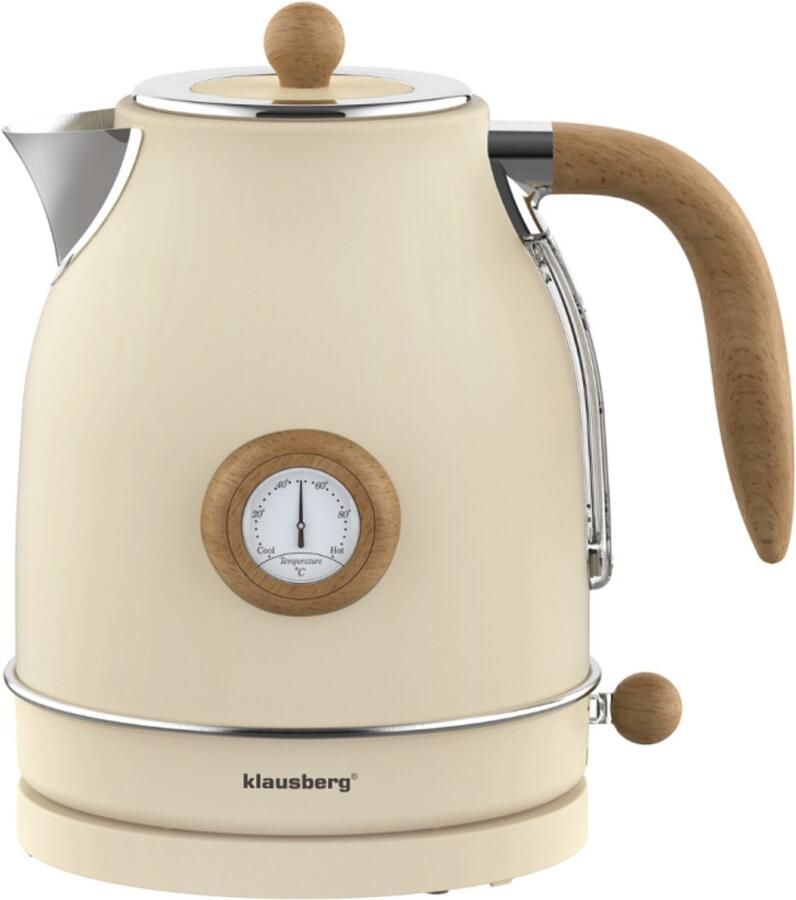 KLAUSBERG KB-9006 Waterkoker 1.7 Liter Retro Design Analoge Thermometer 2200W Ronddraaiende Basis 360° Roestvrijstaal 304