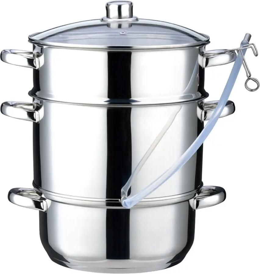 KLAUSBERG Stoomsapcentrifuge Steam Juicer voor Fruit & Groenten Inductie Geschikt Sapmaker met Slang 8L RVS Ø26cm Zilver