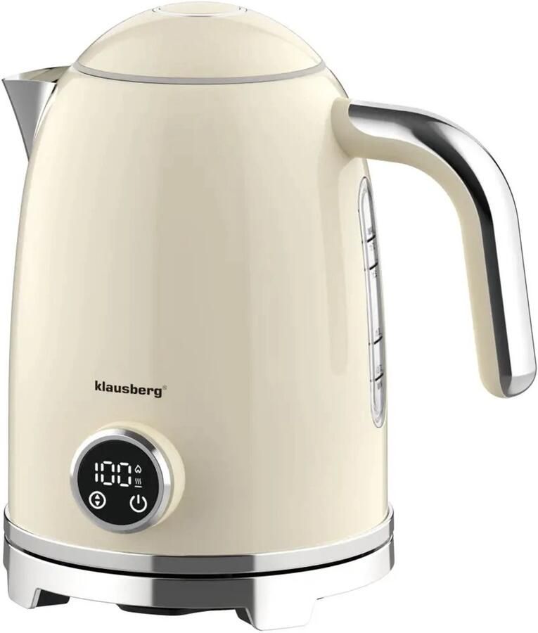 KLAUSBERG Waterkoker Elektrische Waterkoker Thee Waterkoker met Thermometer Warmhoudfunctie RVS 1.7L 2200W Beige