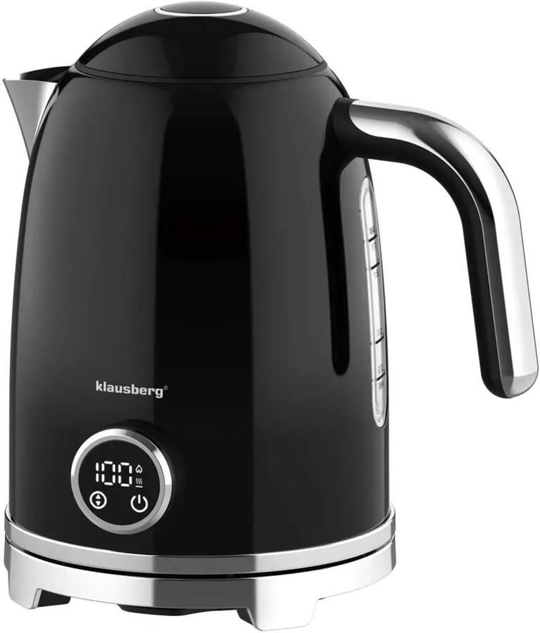 KLAUSBERG Waterkoker Elektrische Waterkoker Thee Waterkoker met Thermometer Warmhoudfunctie RVS 1.7L 2200W Zwart