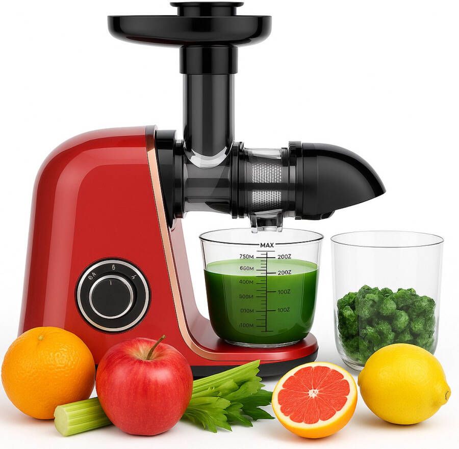 KLAUSBERG Slowjuicer – 150W 700ml Groenten en Fruitpers – Met Pulpreservoir Kersenrood Juice Maker Juicer met 7-Traps Perssysteem