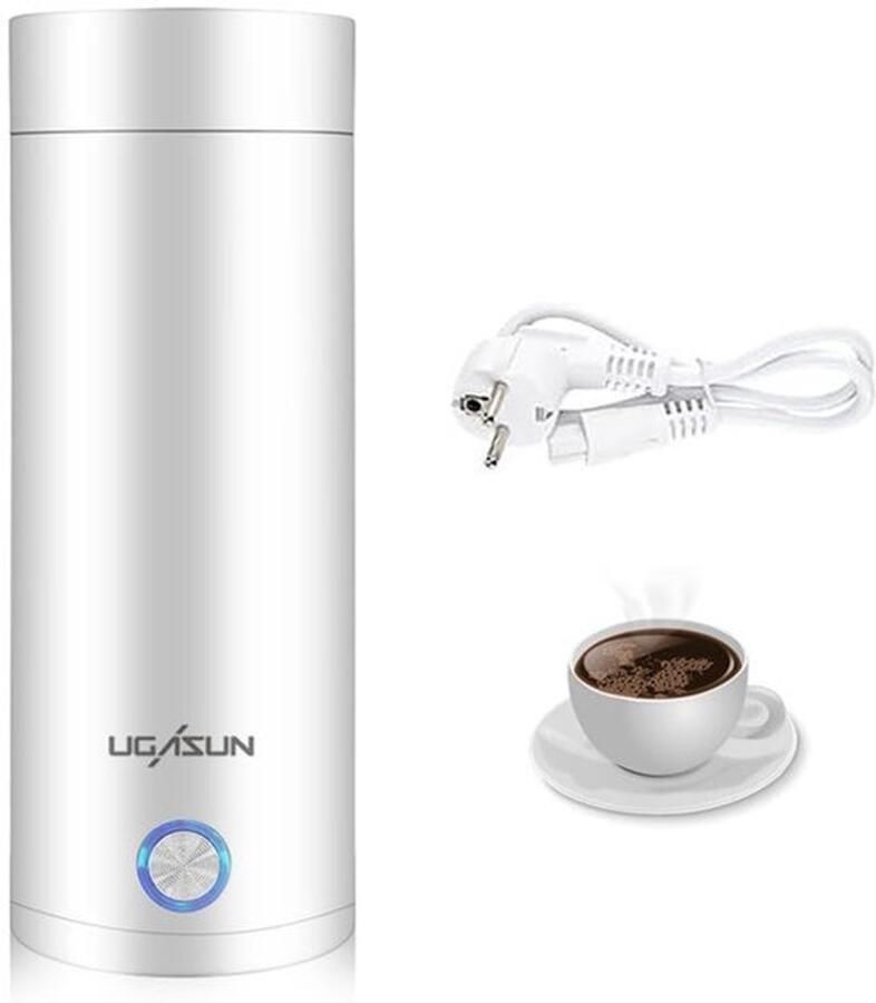 Kleine draagbare waterkoker 400 ml draagbare elektrische waterkoker mini-thermoskan met automatische uitschakeling reiswaterkoker klein voor melk koffie en thee wit