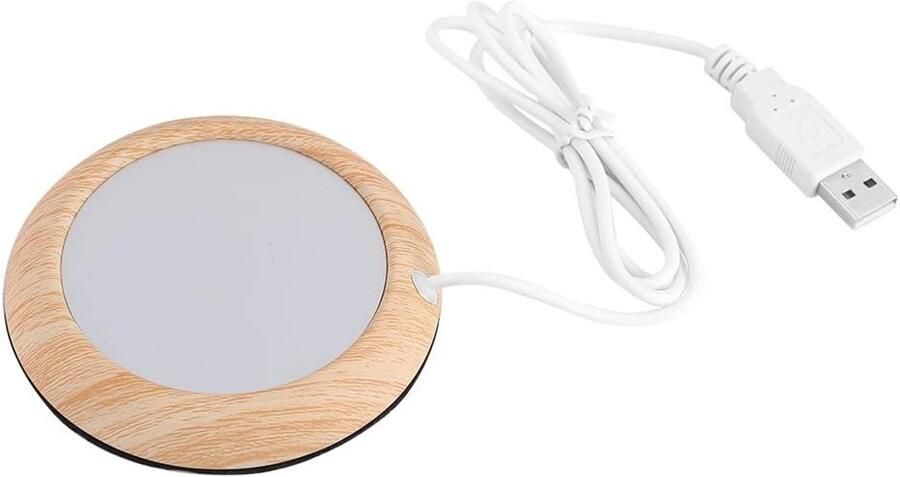 Koffie- en Theebekerwarmer Geel Compact Houten Isolatie met USB Aansluiting Voor Thuis en Kantoor