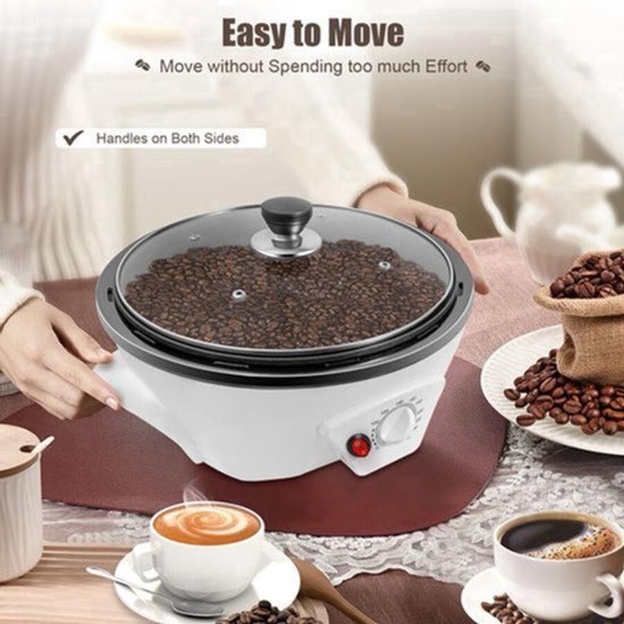 Koffiebrander Elektrisch 1200 W Vermogen 500 g Inhoud PP En Glas Materiaal Wit Kleur Voor Thuisgebruik