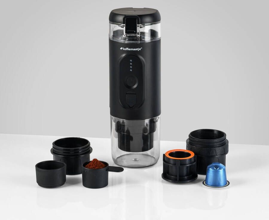 Koffiemaatje XL 80 ML Draagbare Elektrische Espressomachine Matt Zwart Reizen Onderweg 18 Bar Oplaadbaar Snoerloos 8.700 MAh Verwarmt Water Cups & Gemalen Koffie Espresso & Dubbele Espresso 12V & 220V