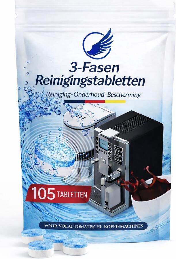 Koffiemachinereiniger 3-in-1 Reinigings tabletten Koffiemachine – 105 stuks 3.5g – Hersluitbare Sachet – Care Clean Protect – Geschikt voor Jura Siemens Bosch Philips De Longhi & Krups
