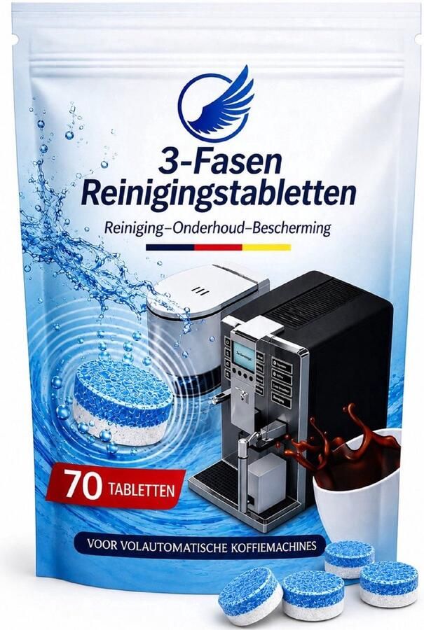 Koffiemachinereiniger 3-in-1 Reinigings tabletten Koffiemachine – 70 stuks 3.5g – Hersluitbare Sachet – Care Clean Protect – Geschikt voor Jura Siemens Bosch Philips De Longhi & Krups