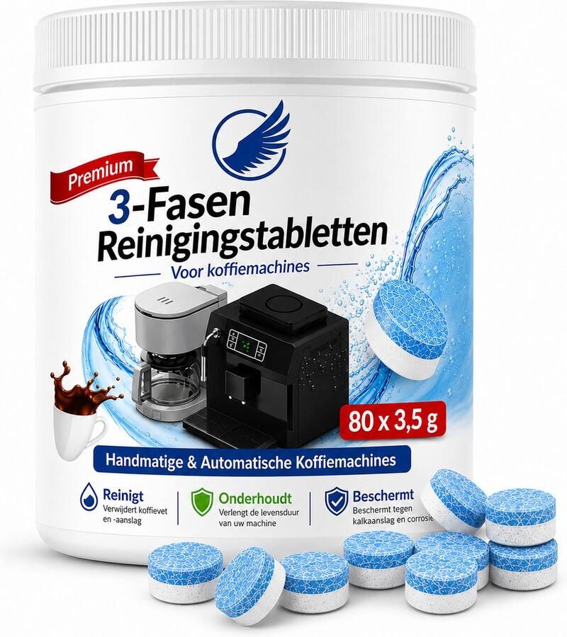 Koffiemachinereiniger Reinigingstabletten Koffiemachine – 80 Stuks – 3 5 g – 3-fasen – Voor Volautomatische Koffiemachines – Geschikt voor Jura Siemens Bosch Philips Saeco De'Longhi & Krups
