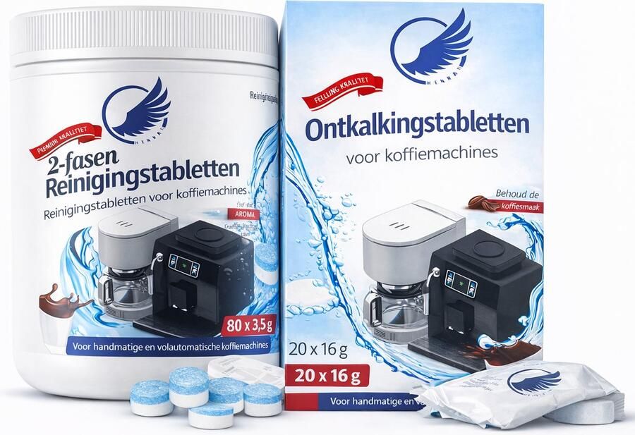Koffiemachine Onderhoudsset 100 80 stuks 2 in 1 ReinigingsTabletten Extra sterke reinigingsformule 20 Hoogwaardige Ontkalkingstabletten Perfect voor Jura Siemens Krups Bosch Philips DeLonghi