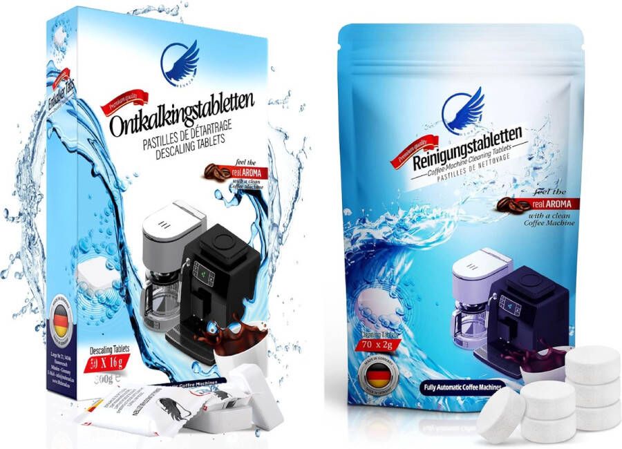 Koffiemachinereiniger Reinigingsset Koffiemachine 70 stuks Reinigingstabletten 50 Stuks Ontkalkingstabletten Universeel Geschikt voor o.a. Bosch Siemens EQ Philips Krups Miele Saeco