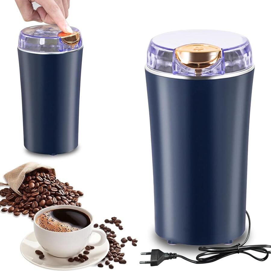 Koffiemolen Blauw 80 g Roestvrijstalen Molen met One-Touch Bediening Voor Koffiebonen en Specerijen