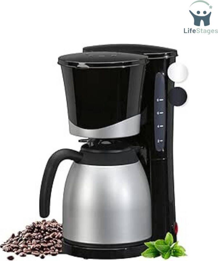 Koffiezet LifeStages Apparaat Met Thermoskan Automatische Uitschakeling Filterelement Waterniveau-Indicator Kleur Zwart