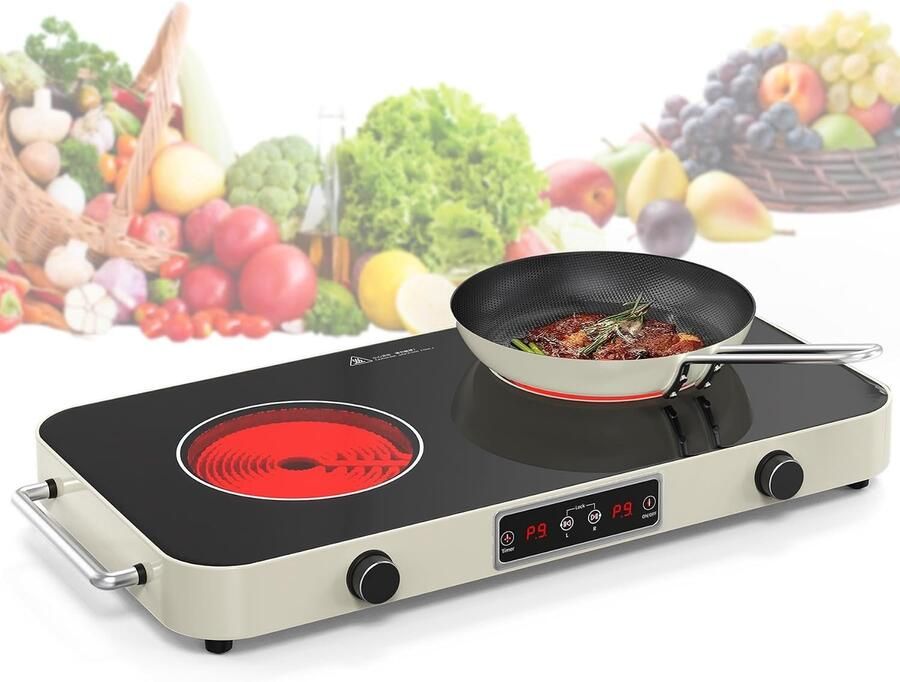 Kookplaat voor op het Aanrecht 20 inch Met 9 Vermogensniveaus en LED-Touchbediening Voor Koken en Bakken